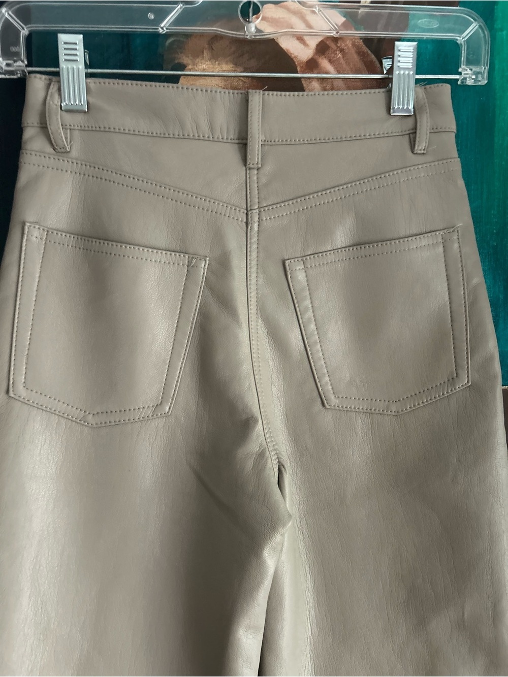 Aritzia Wilfred Melina Vegan Leather Straight Leg Pants Taupe Size 00 - Picture 3 of 12